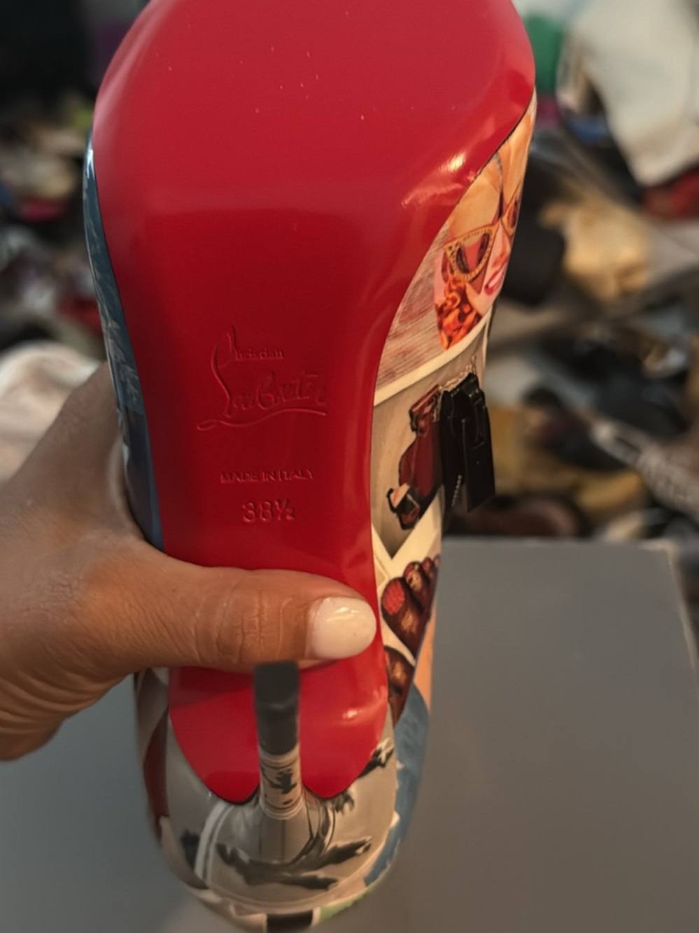 Christian Louboutin Multi-Color Patent Collage Booty Pump with Red Sole